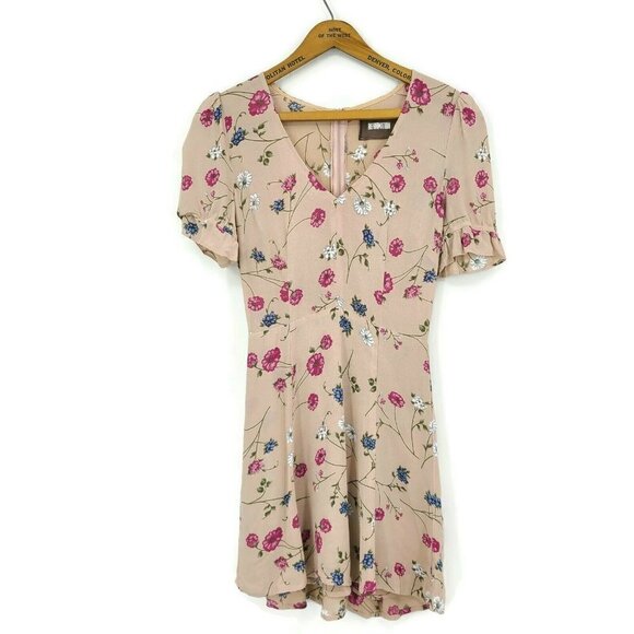 Reformation Sue Dress Womens 2 Blush Pink Floral Mini Fit Flare V Neck Eden - Picture 1 of 6